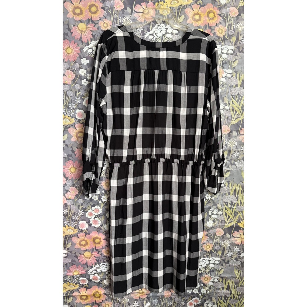 LOFT Outlet Black White Buffalo Check Plaid Midi Dress Elastic Waist Tie Size XL - Picture 7 of 7